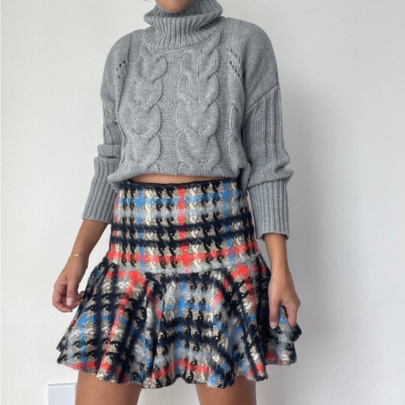 Milly Plaid Alpaca Blend Metallic Ruffle Mini Skirt size 6 - Picture 3 of 7